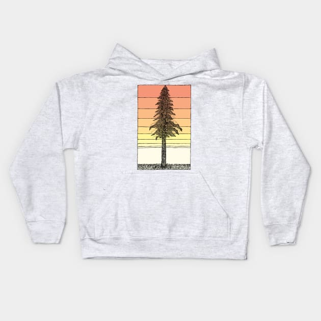 Coastal Redwood Sunset Sketch Kids Hoodie by Hinterlund